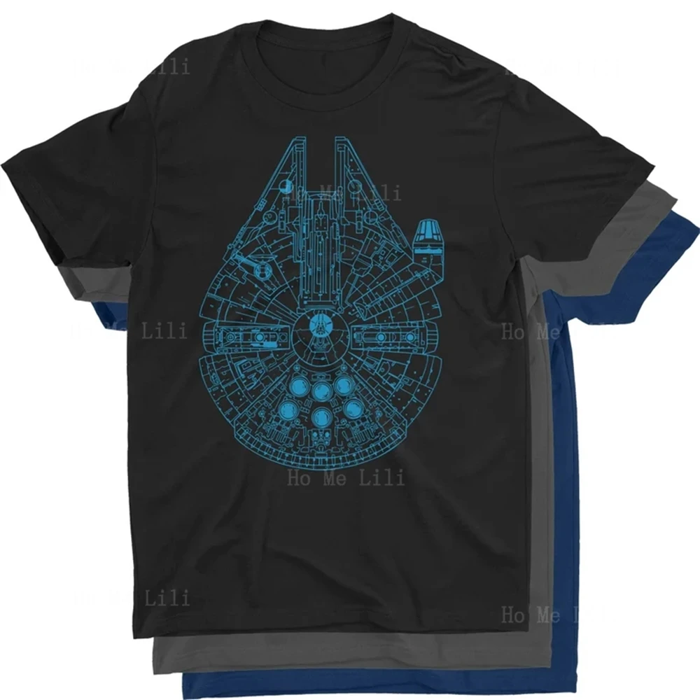 T-Shirt Millennium Falcon Sketch Per Uomo Nerdy Geek Space Shirt