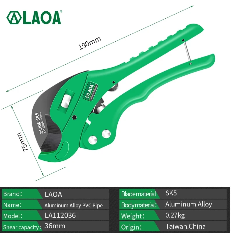 LAOA PVC Pipe Cutter 36mm Aluminum Alloy Body Ratchet Scissors Tube Hose Plastic Pipes PVC/PE/VE Cutting Plumbing Hand Tools 6