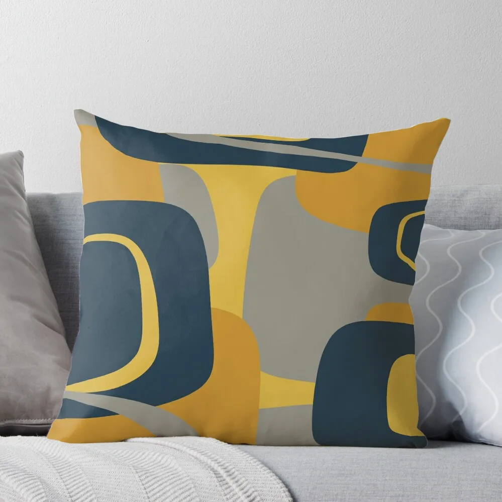 

Mid Century Modern Retro Abstract Pattern in Navy Blue, Mustard Yellow, and Gray Throw Pillow Decorative Cushion