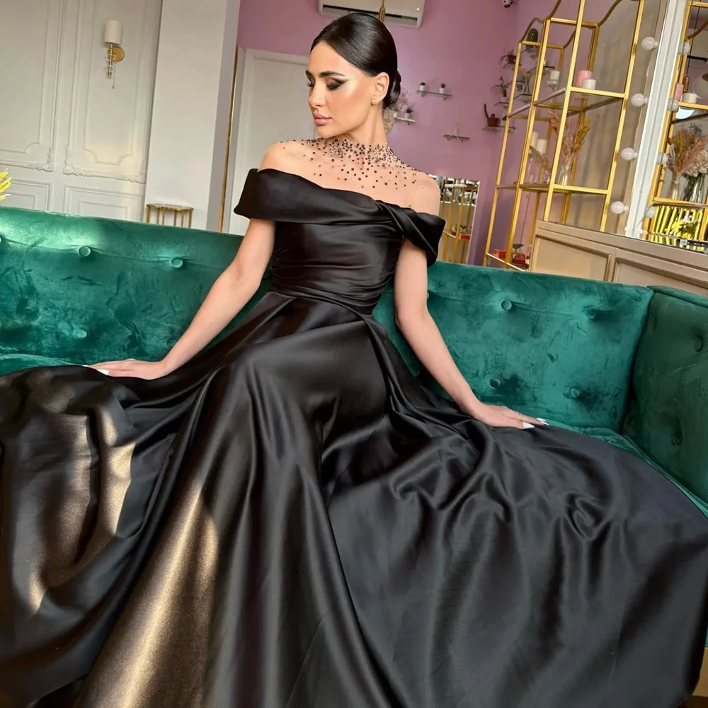 

Black High Neck Prom Dress 2024 Long Evening Party Gown Beading Crystal A Line Woman Formal Party Wear Birthday Saudi Arabia