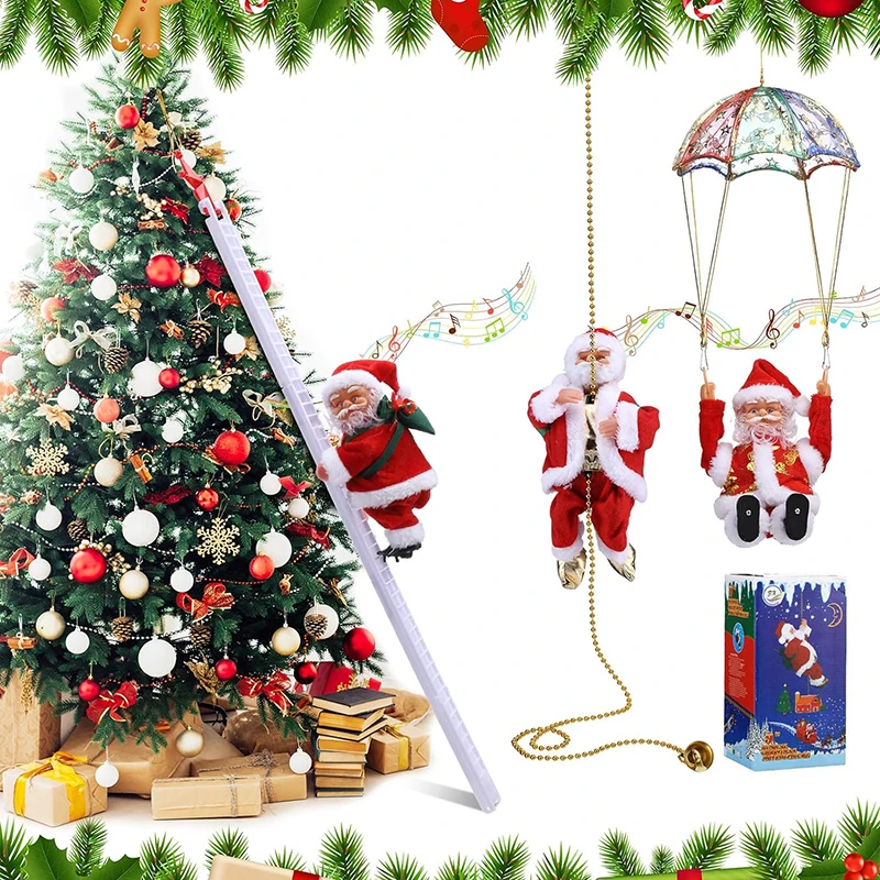 Electric Santa Claus Climbing Rope Ladder with Music Santa Musical for Christmas Tree Home Decor Gifts for Christmas Decoration