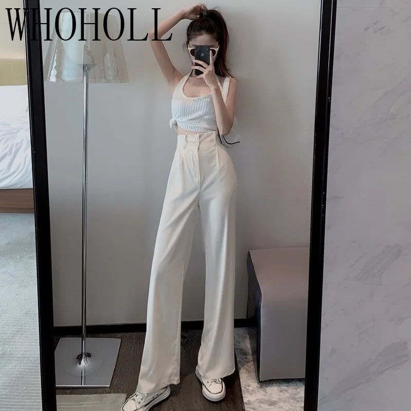 

Summer Women Casual Pants Loose Style Straight Suit Pants High Waist Chic Office Ladies Pants Trousers Streetwear Female Pants