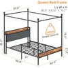 Bed Frame with Headbord, Canopy Bed Frame, Metal Black Iron Bed Platform with Charging Station and LGB Light No Box 2