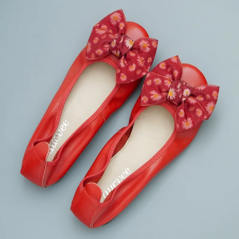 

Size 44 Ballet Flats Shoes Women 2022 Spring Genuine Leather Butterfly-knot Lady Girls Ballerina Casual Boat New Shoes For Women