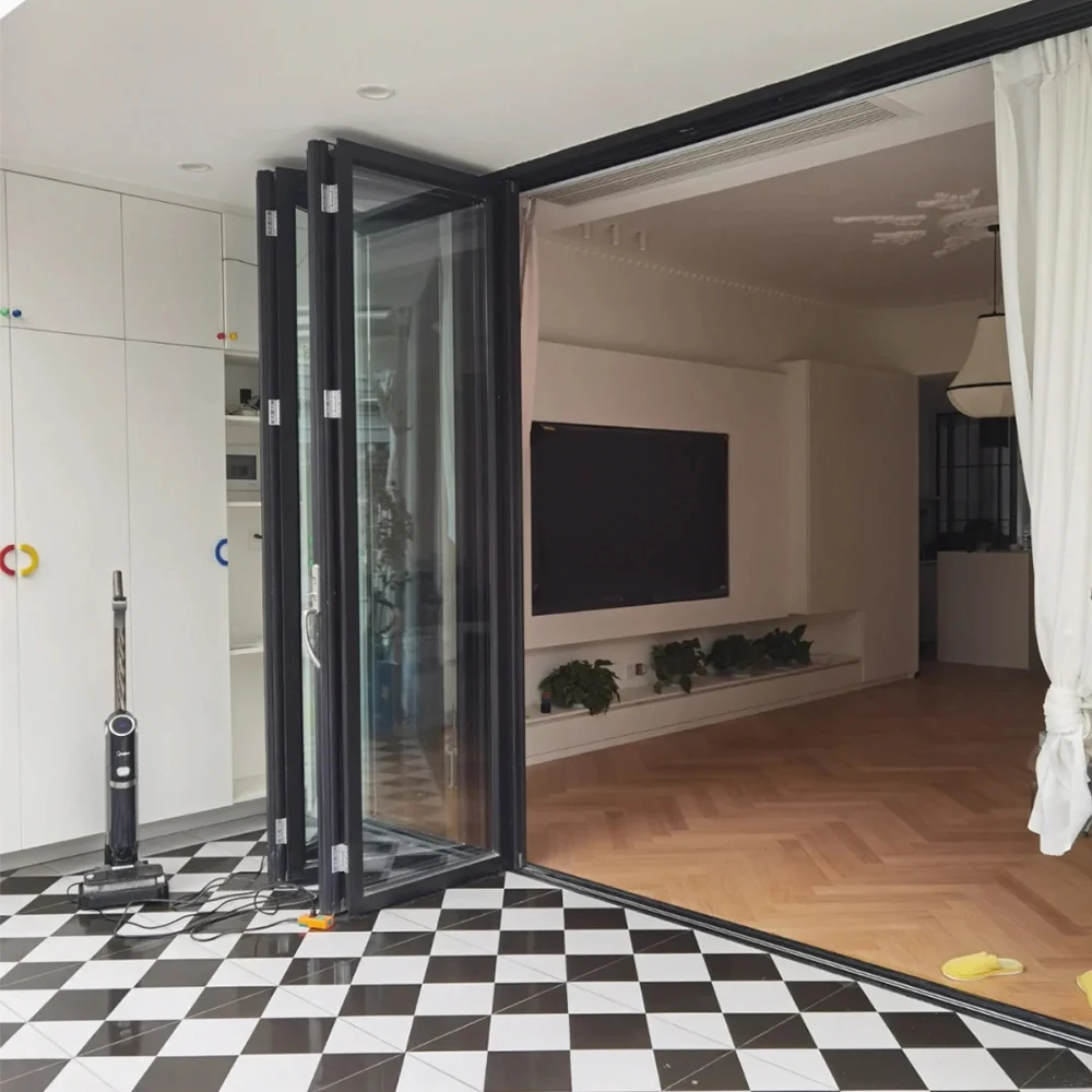 Sixinalu Accordion Front Doors Folding Exterior Interior Aluminum Sliding Double Glass Garden Door Home Decor Panel