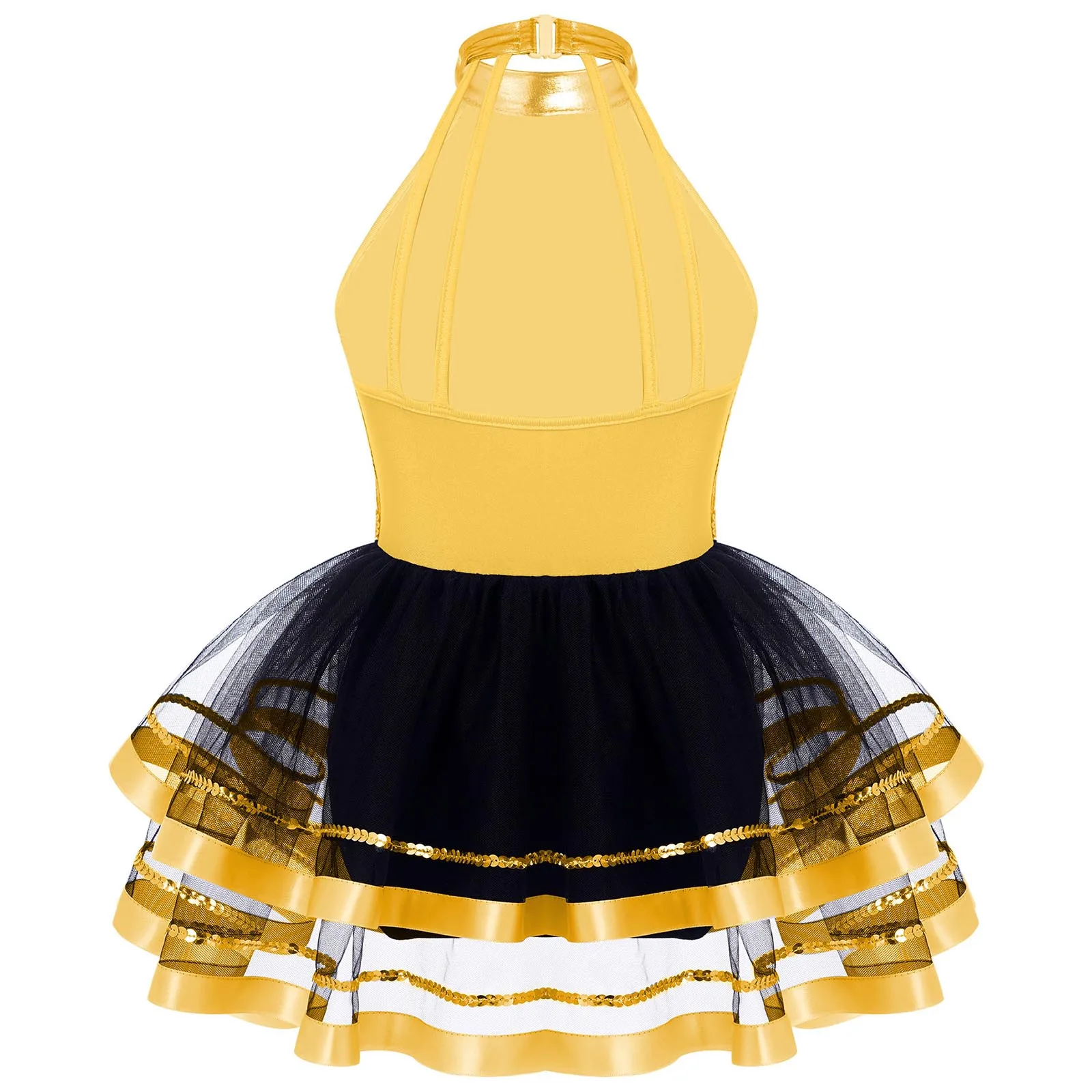 Kids Girls Glitter Sequins Halter Ballet Dress Dance Tutu Child Gymnastics Leotard Modern Latin Jazz Dancing Performance Costume