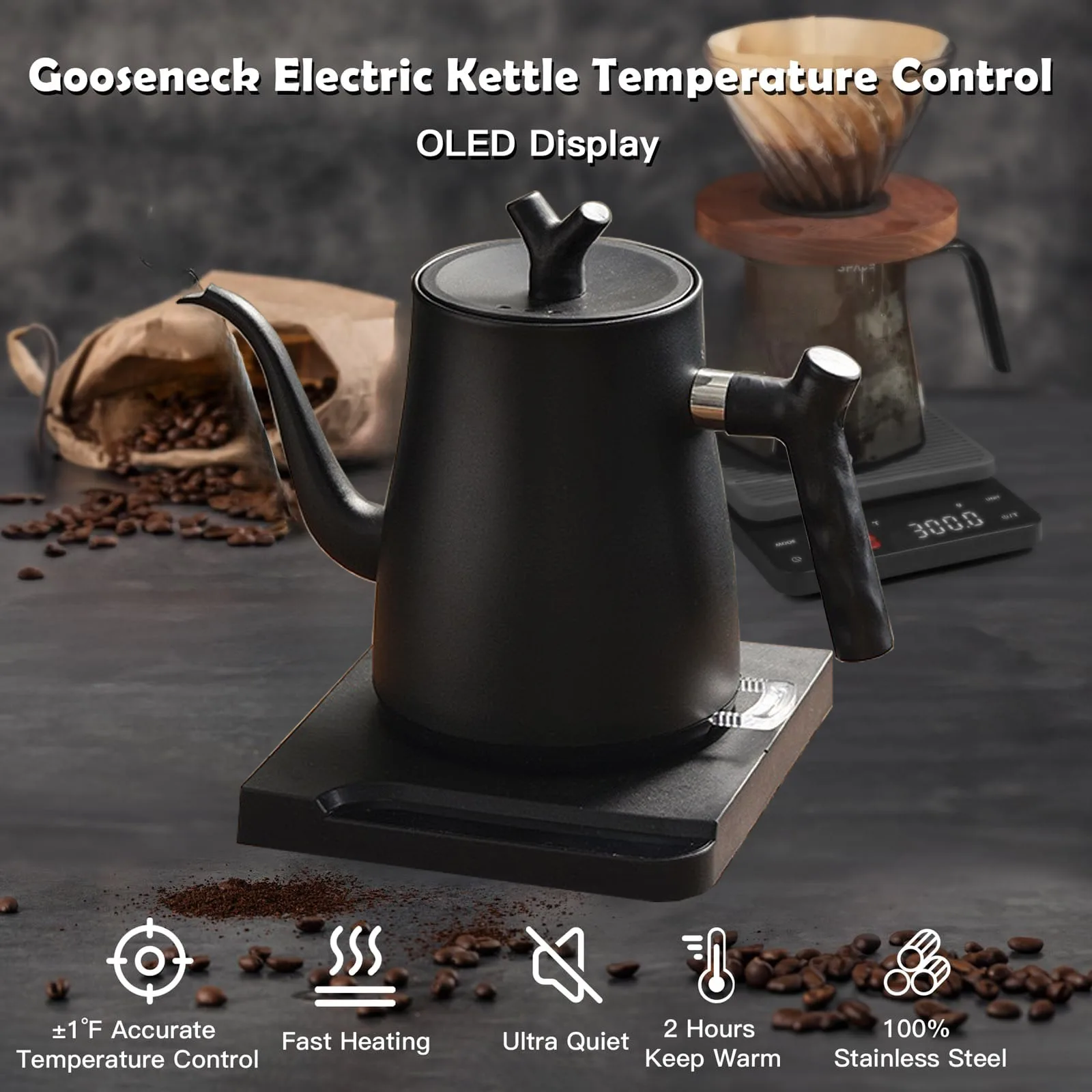 220V Coffee Pot Electric Espresso Pots Gooseneck Kettle 6 Temperature