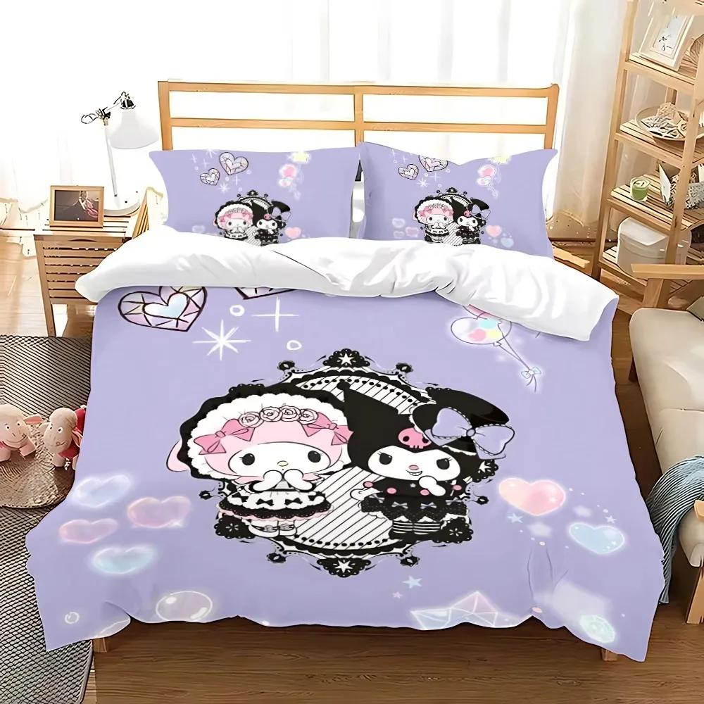 Cute Kuromi Bedding Sets Melody Comforter Bed Cover Duvet Cover Pillow Case 2-3 Pieces Sets Single/Double/Queen/King Size 4