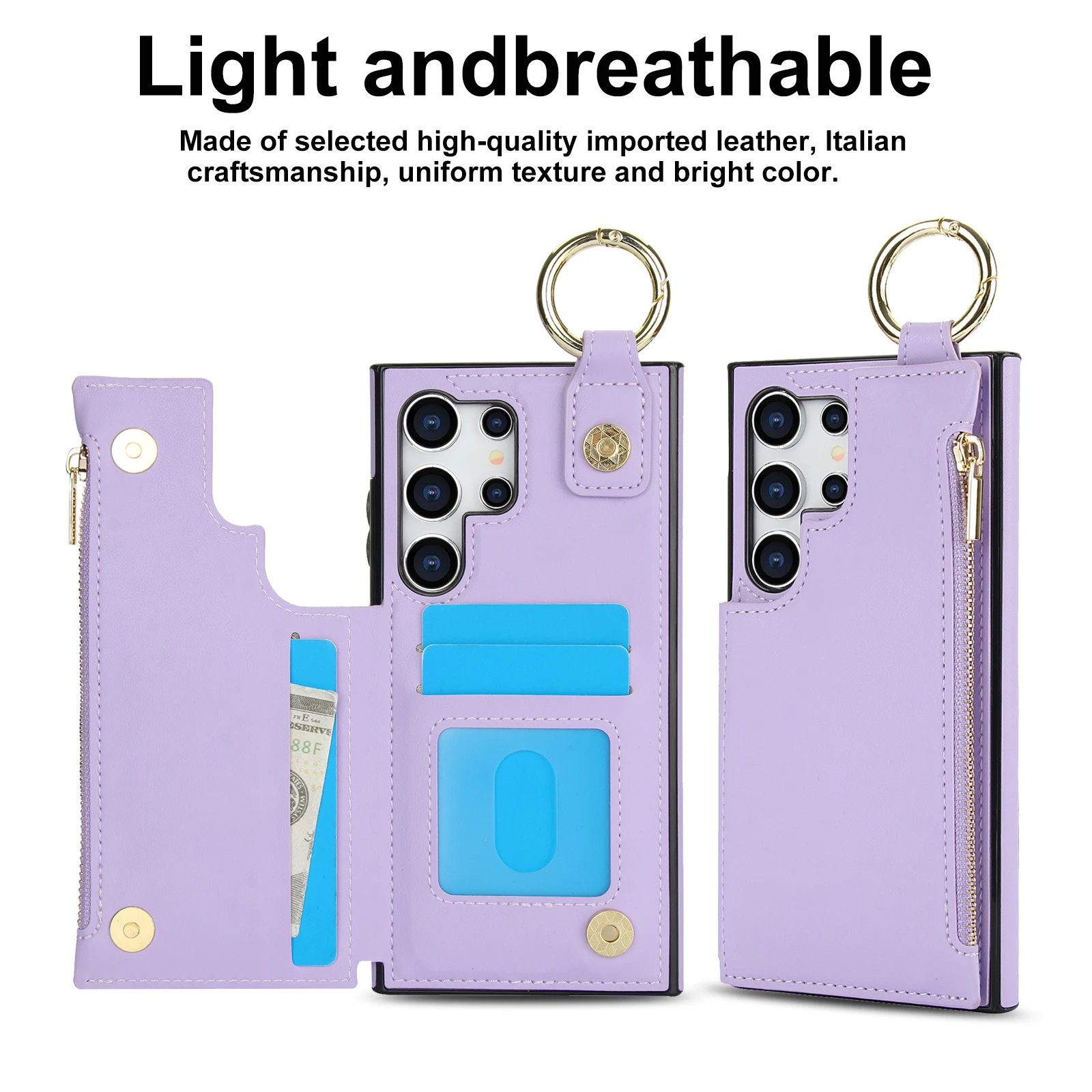 Ring Holder Zipper Cards Solt Leather Wallet Case For Samsung Galaxy S24 Ultra S23 Plus S22 S21 FE A55 A15 A35 A25 A14 A54 Bag_voghion.com