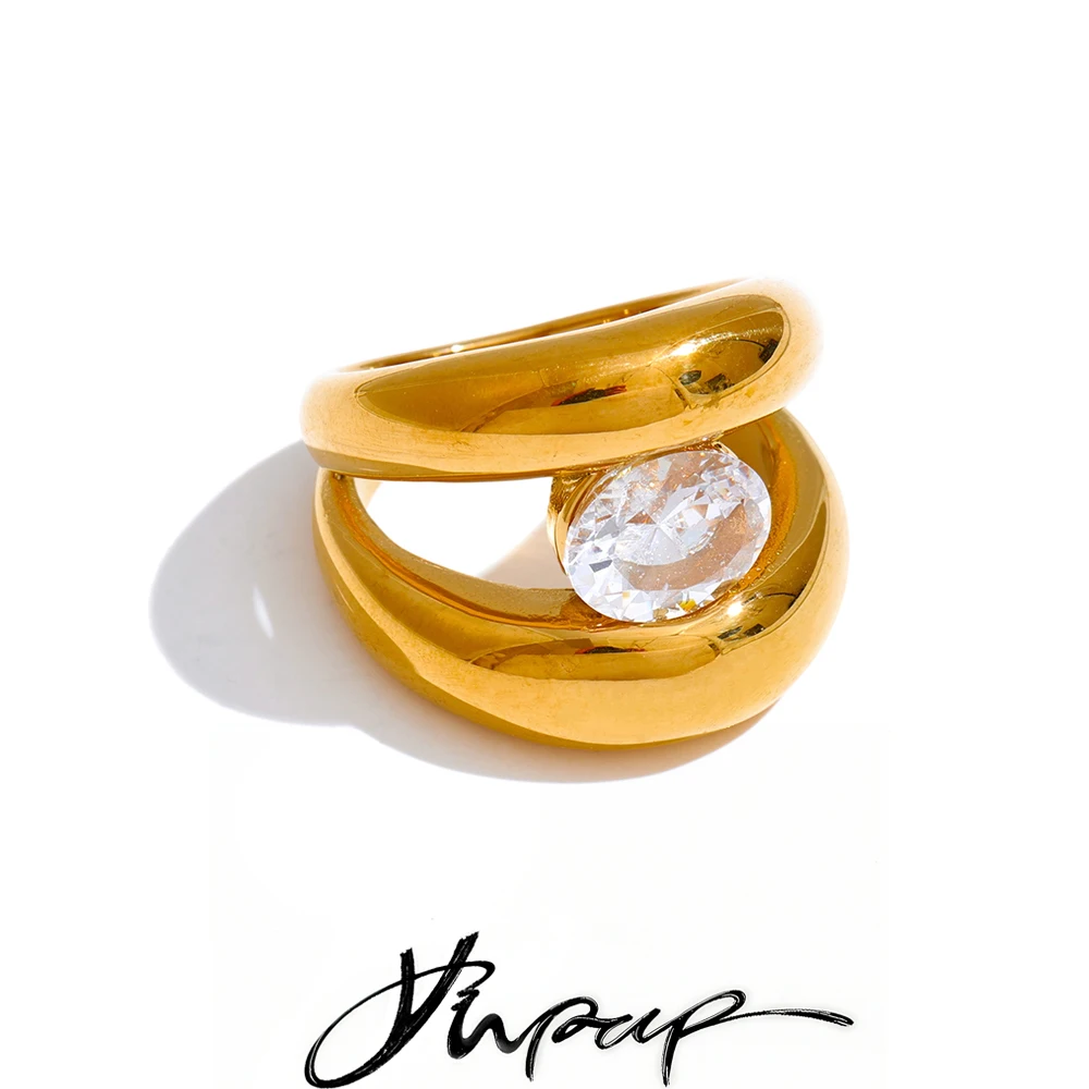 Yhpup Size 678 Stainless Steel Double-Layer Cubic Zirconia Cast Ring