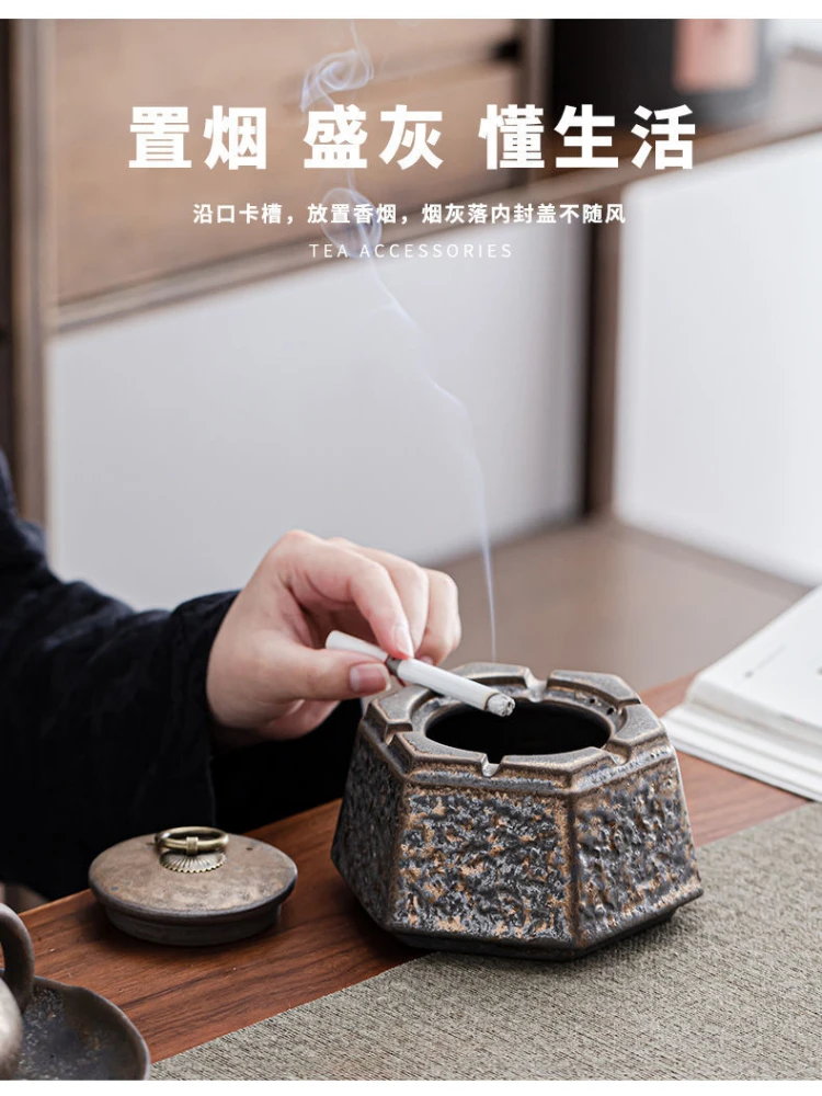 منفضة سجائر سيراميك يابانية صدئة الطراز، بتصميم عت...