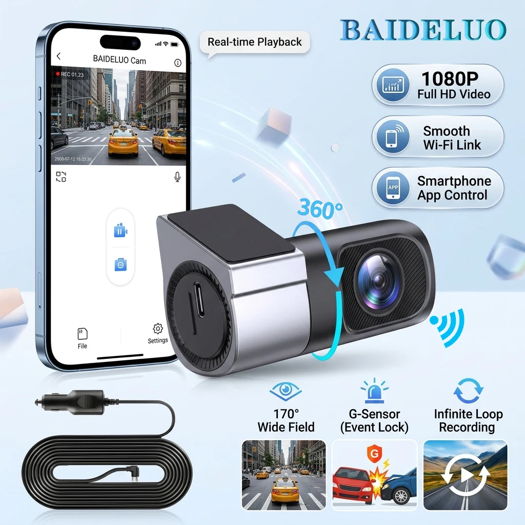Mini Hidden 1080P Car Dashcam with Night Vision, 24-Hour Parking Monitoring, Loop Recording, Gravity Sensor & App Control