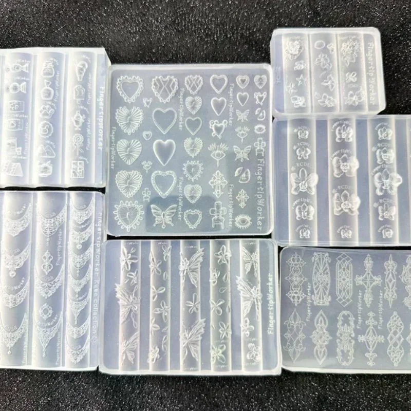 Baroque Heart French Butterfly Flower 3D Acrylic Nail Mold Transparent DIY Manicure Art Decoration Template