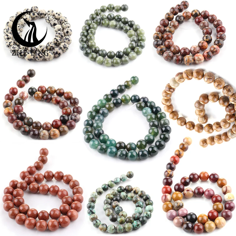 

Natural Stone Beads 6 8 10mm Lava Lemon Jade Red Creek Jasper Quartz Agates Round Loose Bead for Jewelry Making DIY Bracelet 15"