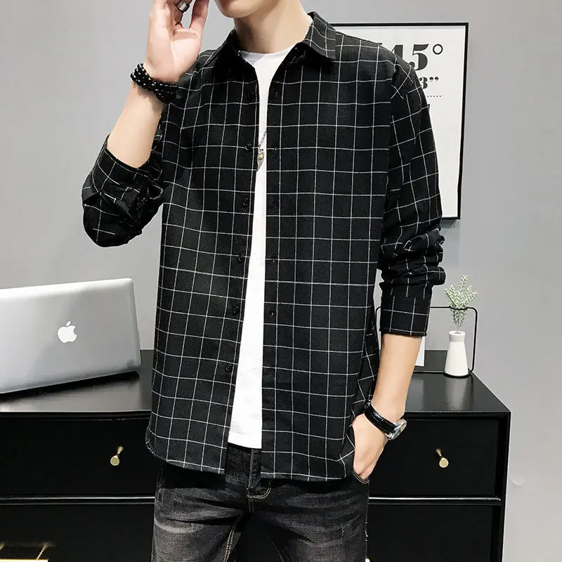 2023 Spring Autumn Korean Fashion Shirt Men Sports Chic Business Casual Blouse Man Y2k Street Hipster Tops Vintage Male Clothes