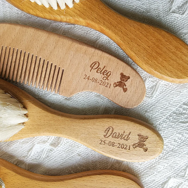 Personalized Baby Comb Girl Bathing Comb Baby Care Hair Brush Pure Natural Wool Wood Newborn Massager DIY Gift diy handmade gift
