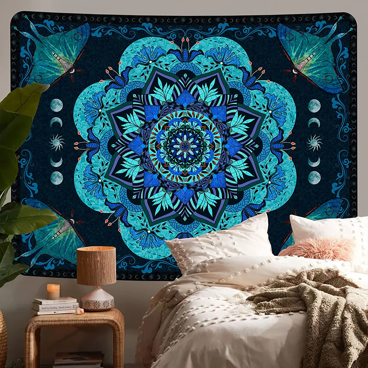

Mandala Tapestry Room Decor Aesthetic Bohemian Tapestries Gothic Sun and Moon Moth Boho Wall Hanging Gothic Hippie Home Decor