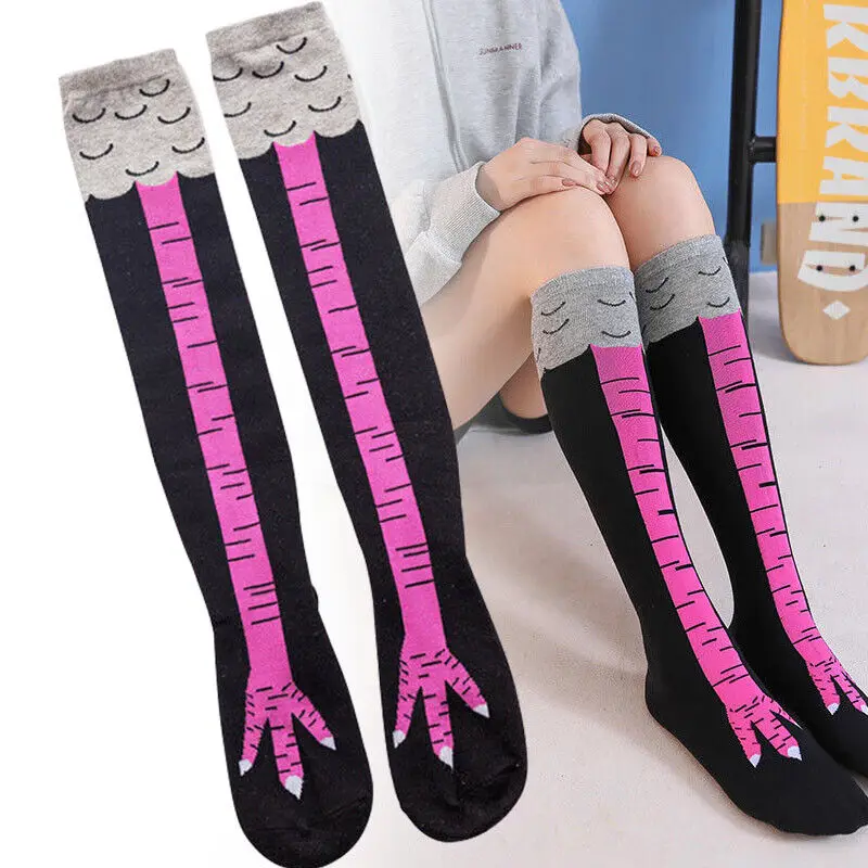 Women Chicken Paws Feet Long Socks Girls Funny Cartoon Cotton Chicken Leg Socks Ladies 3D Printed Above Knee High