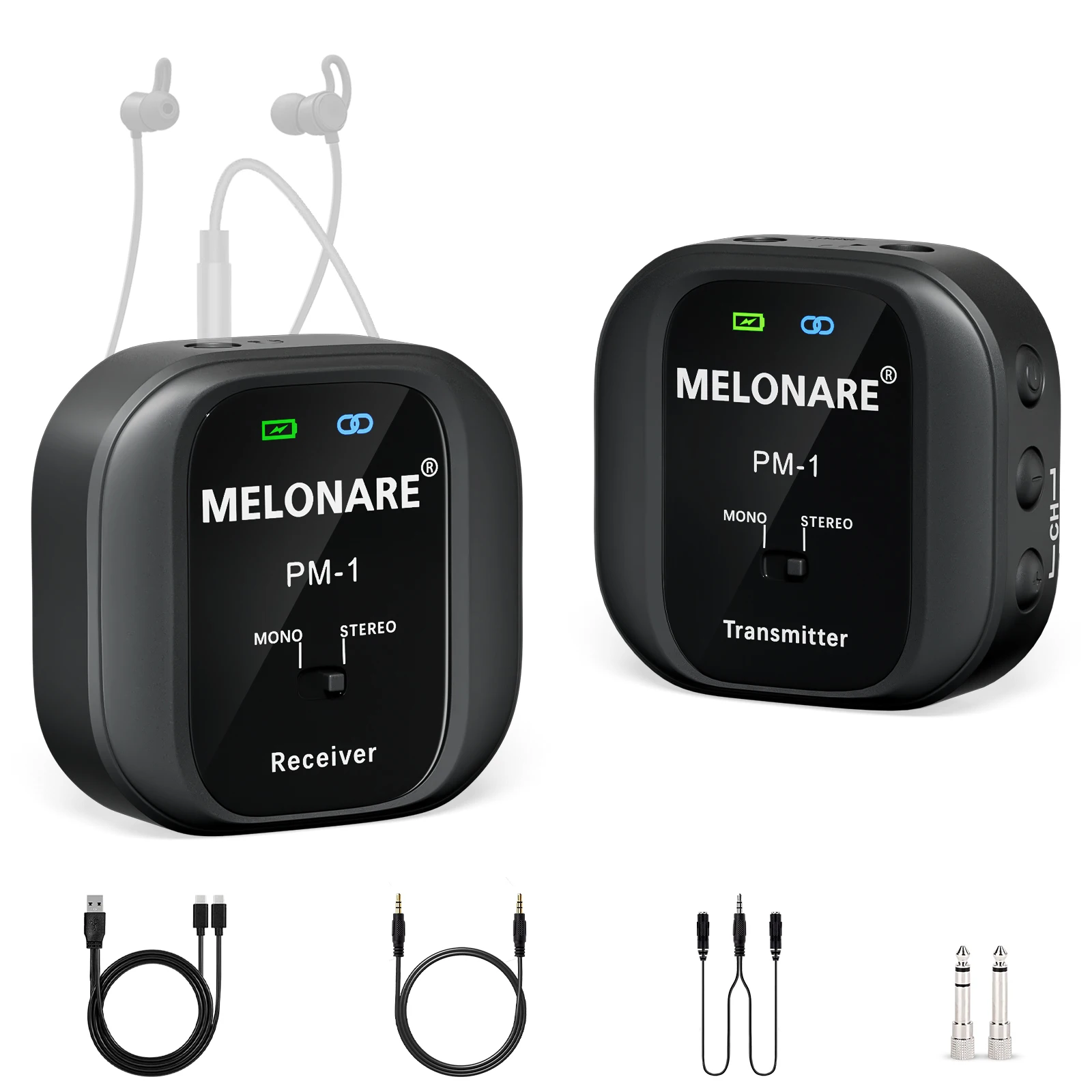 Wireless in ear monitor USB rechargeable transmitter&receiver support mono/stereo UHF 500MHz for live