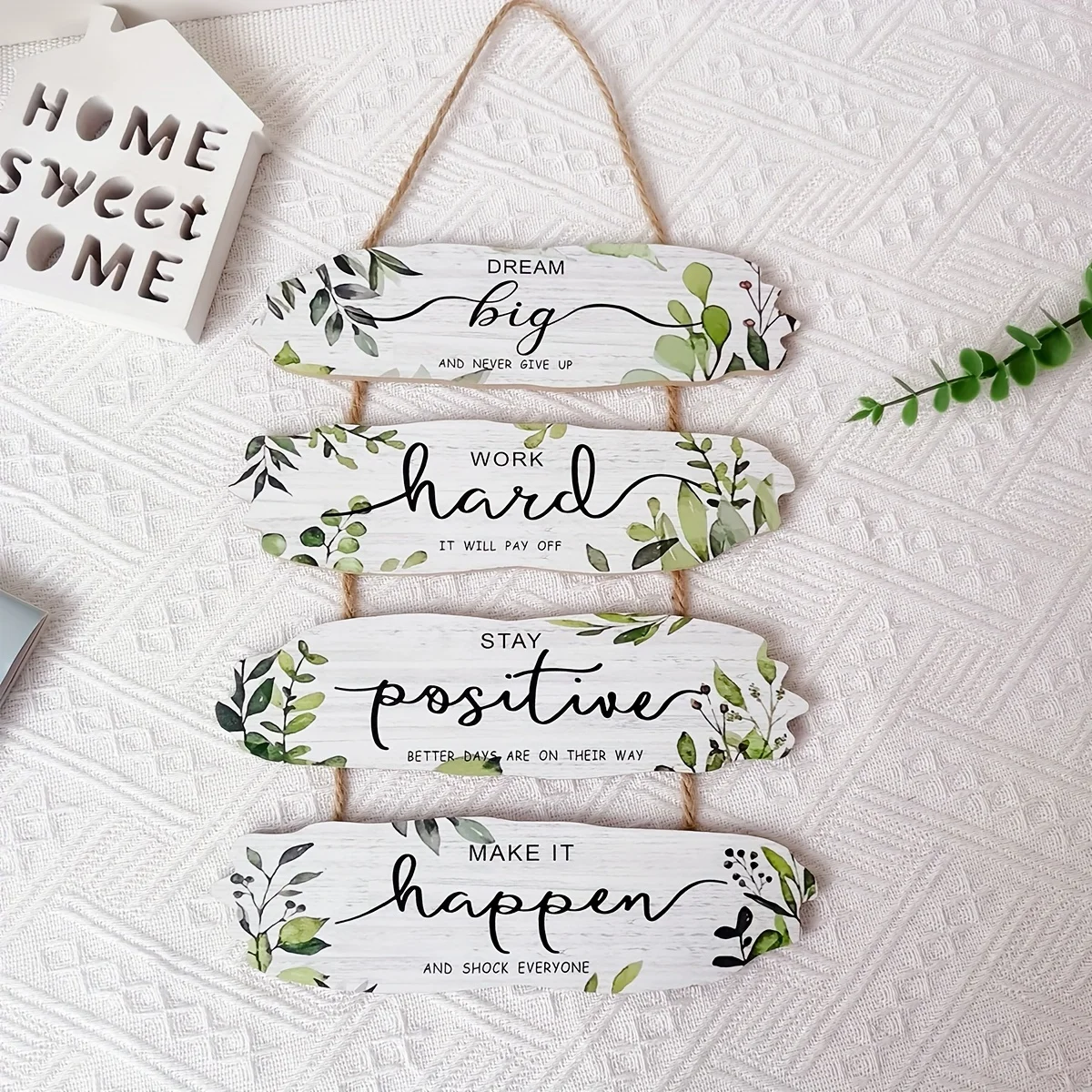 Rustic Wooden Inspirational Hanging Decor - 3D Wall Art with Rope