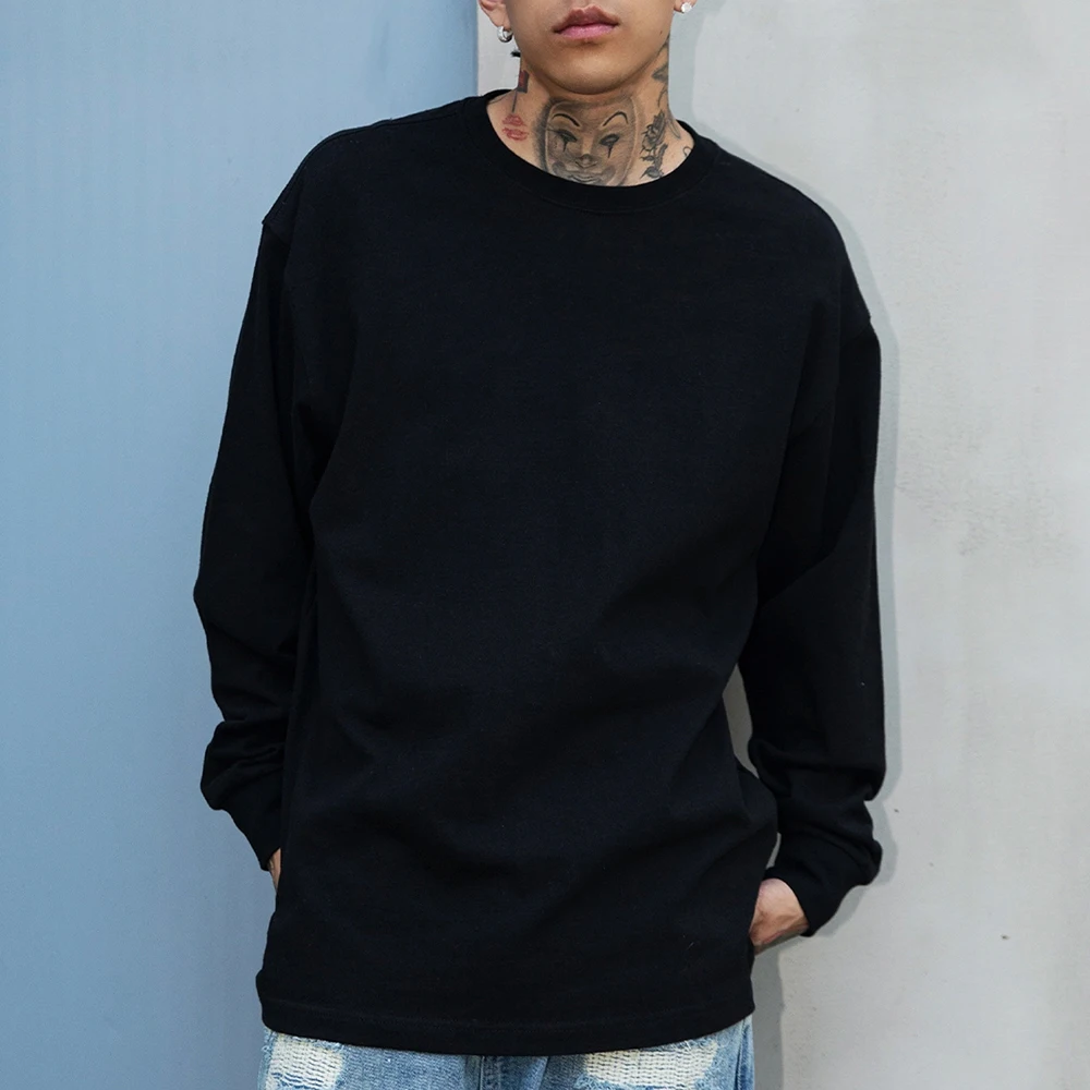 

Мужская Осенняя американская Однотонная футболка из чистого хлопка в стиле хип-хоп, универсальная Повседневная Свободная уличная футболка для пар