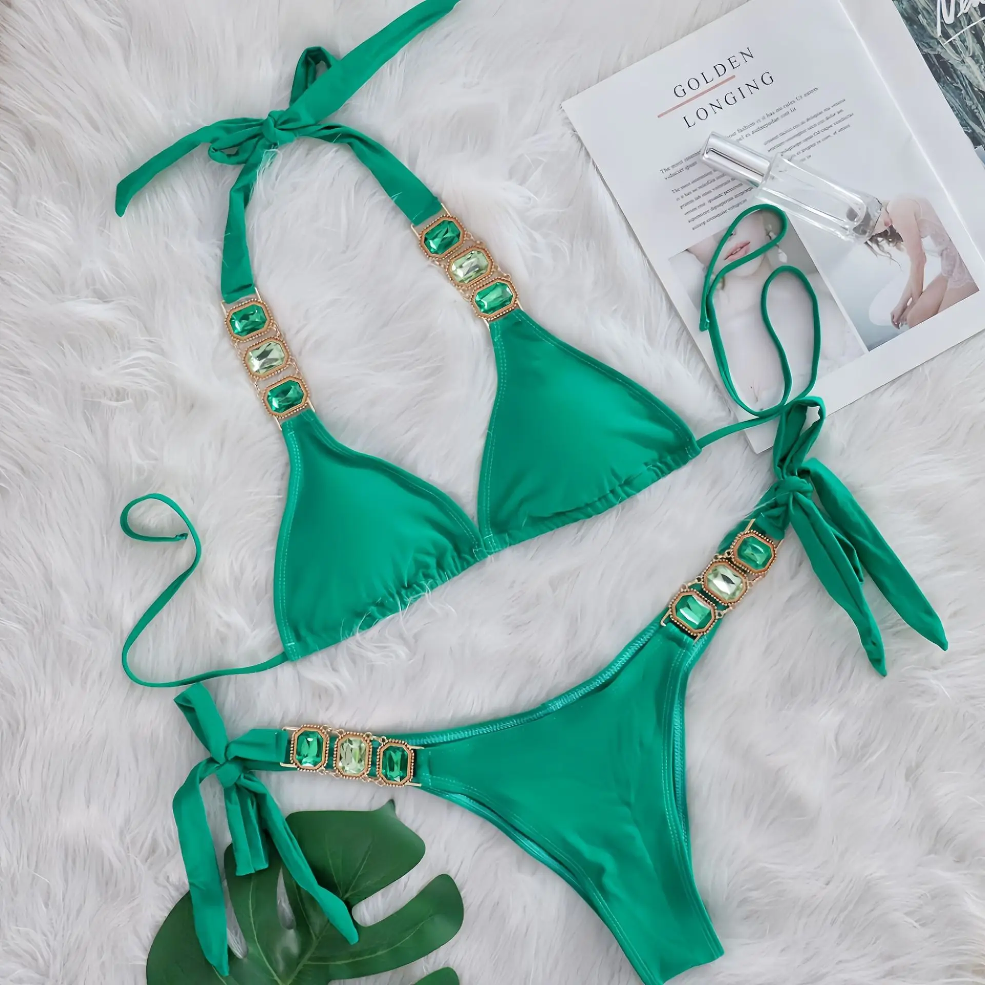 Rhinestone String Bikini - Womens Sexy 2 Piece Swimsuit for Beach Vacation