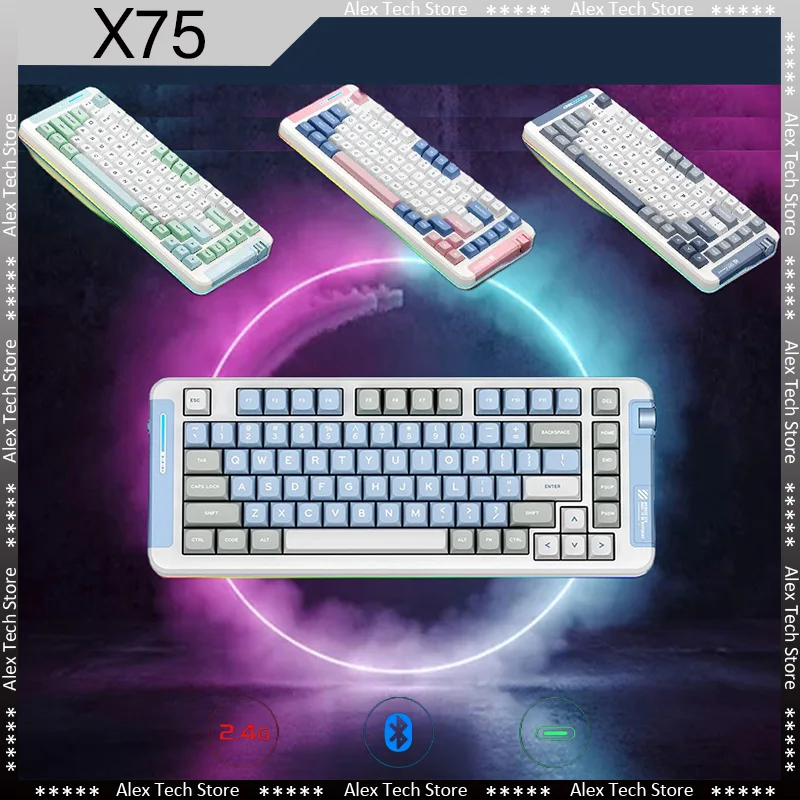 

New MCHOSE X75 Mechanical Keyboard 2.4g Wireless Bluetooth Three-Mode RGB Backlit Full Key Hot Swap PBT Keycaps Gaming Keyboard