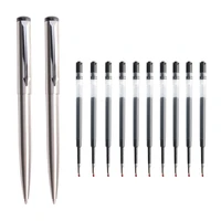 Metal Gel Pen Stainless Steel Push style Gel Pens 0.5mm Blue Black Ink Student School Stationery Supplies Silver Pen 1