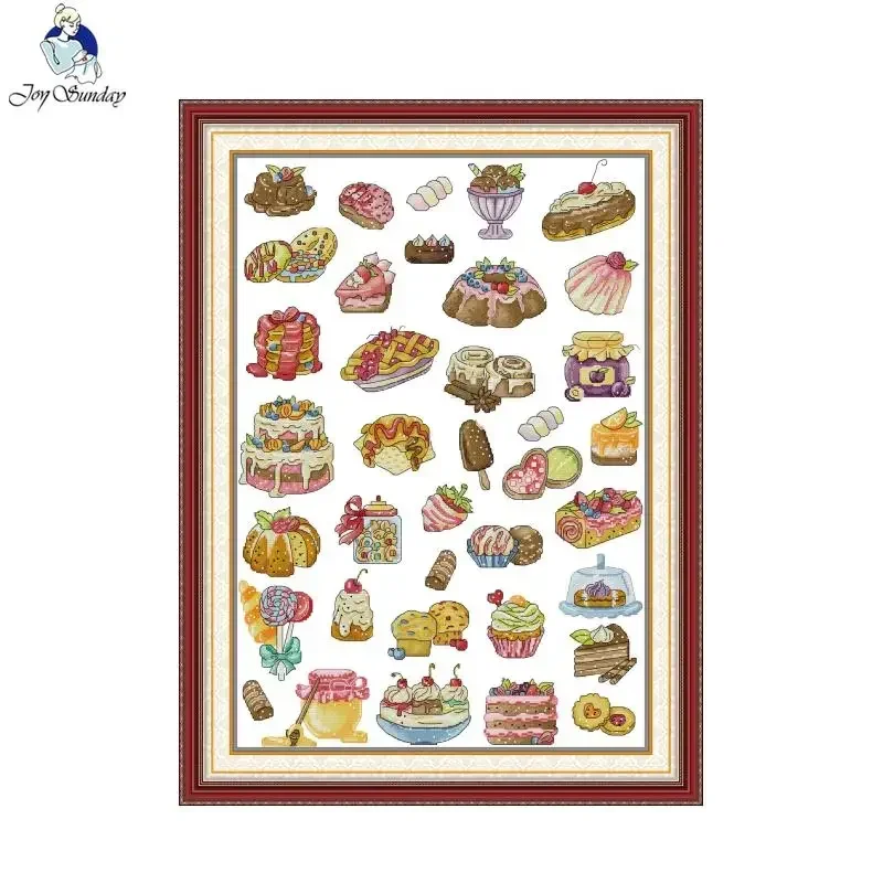 Joy Sunday Kreuzstichset Liebe von Desserts Muster Aida 16/14CT gezählter Stoff Kunsthandwerk DIY Handstickerei Set HD-Druck