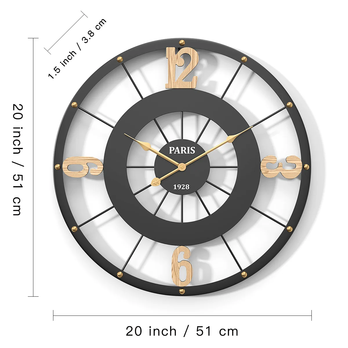 Large Black 4 Numbers Paris Wall Clock 50cm  