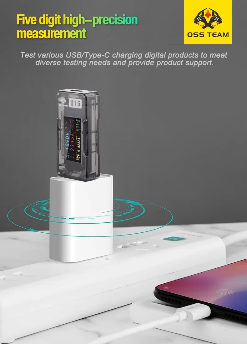 OSS U15/U16 High Accuracy Fast Charging Tester Type-C/USB-A PD2.0 QC3.0 Voltage