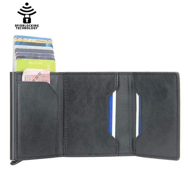 Small Pop Up Wallet Cardholder Case Magnetic RFID Blocking Credit Card Holder Men Wallets Anti Theft Aluminum Metal Pu Leather 6