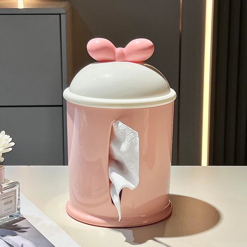 Kawaii Bow Tissue Organizer Cute Home Napkin Box Living Room Desktop Creative Ornaments Table Storage Box School Supplies
