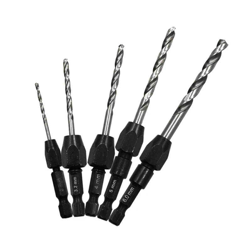 

5Pcs Quick Change Drill Bit Set Hex Shank Metric 2mm to 6mm Twist Drill Bit Steel Plate Cutter Drill 6542 Core Bit Drop Shipping