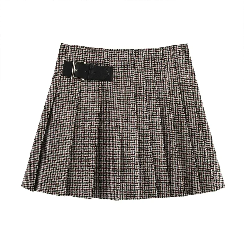 Fashion Blazers Women 2 Pieces Mini Skirt Sets Plaid Long Sleeve O-neck Top Pleat A-line Skirts 2025 Two Piece Set Female Outfit