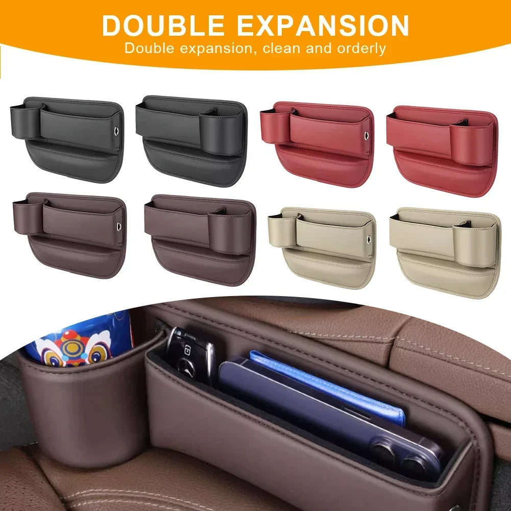 With Cup Holder Car Interior Accessories Auto Console Side Storage Box for Cellphones Car Seat Gap Organizer Pu Leather