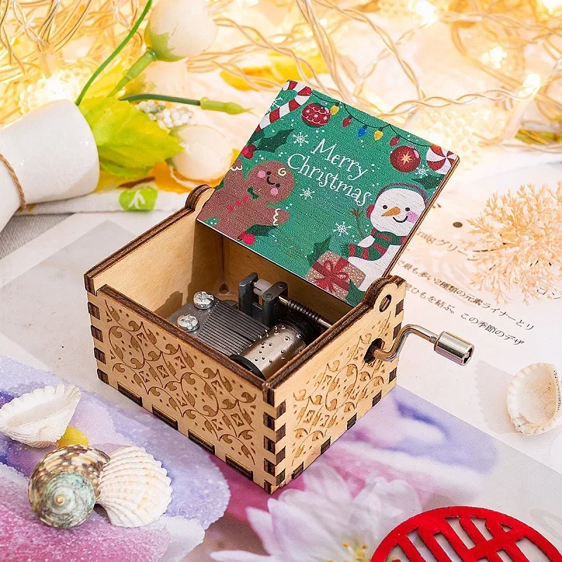 Wooden Hand Crank Music Box, Merry Christmas Theme, Jurassic Park Music Box, To My Girlfriend, Christmas Gift, New Year 4