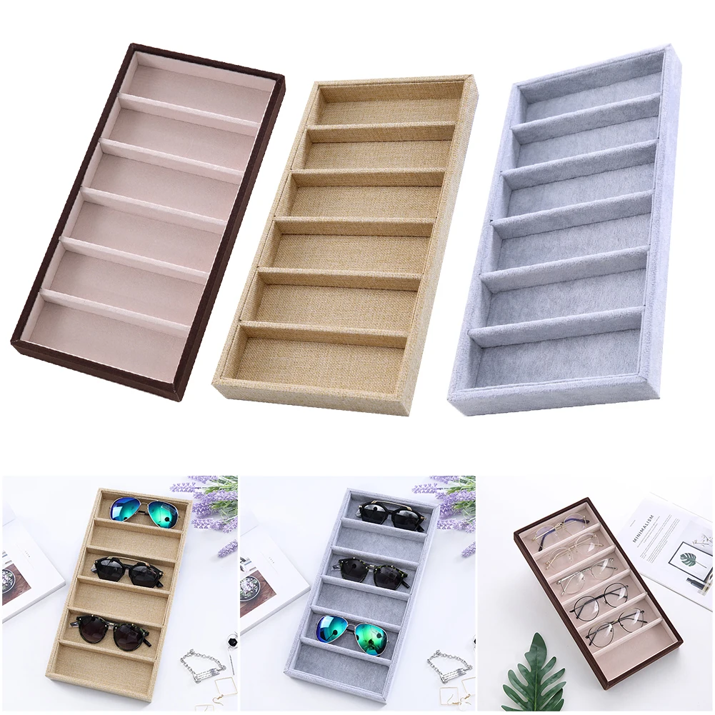 

Sunglass Organizer 6-Slots Jewelry Display Plate Wood Flannelette Eyeglass Storage Holder for Multiple Glasses Women and Men