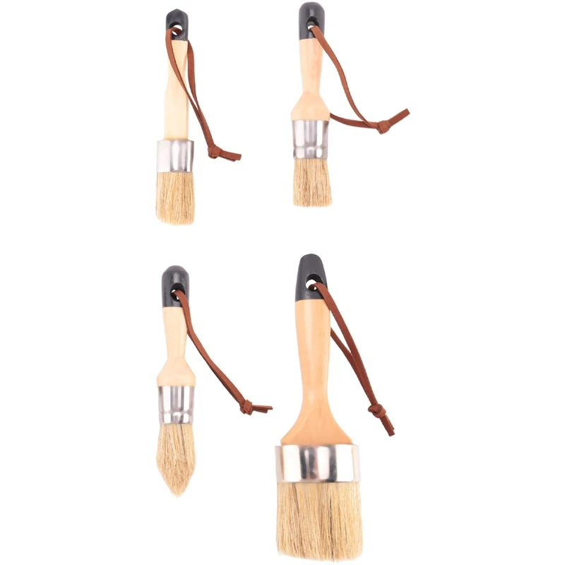 4Piece Chalk And Wax Paint Brush Furniture Chalk Paint Brush With Natural Bristles For Painting Or Waxing