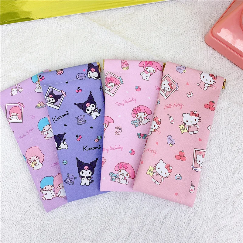 

Cute Sanrio Pen Bags Hello Kittys Accessories Kawaii Anime Pu Eyeglasses Pouch Self-Closing Elastic Cosmetic Bag Toys Girls Gift