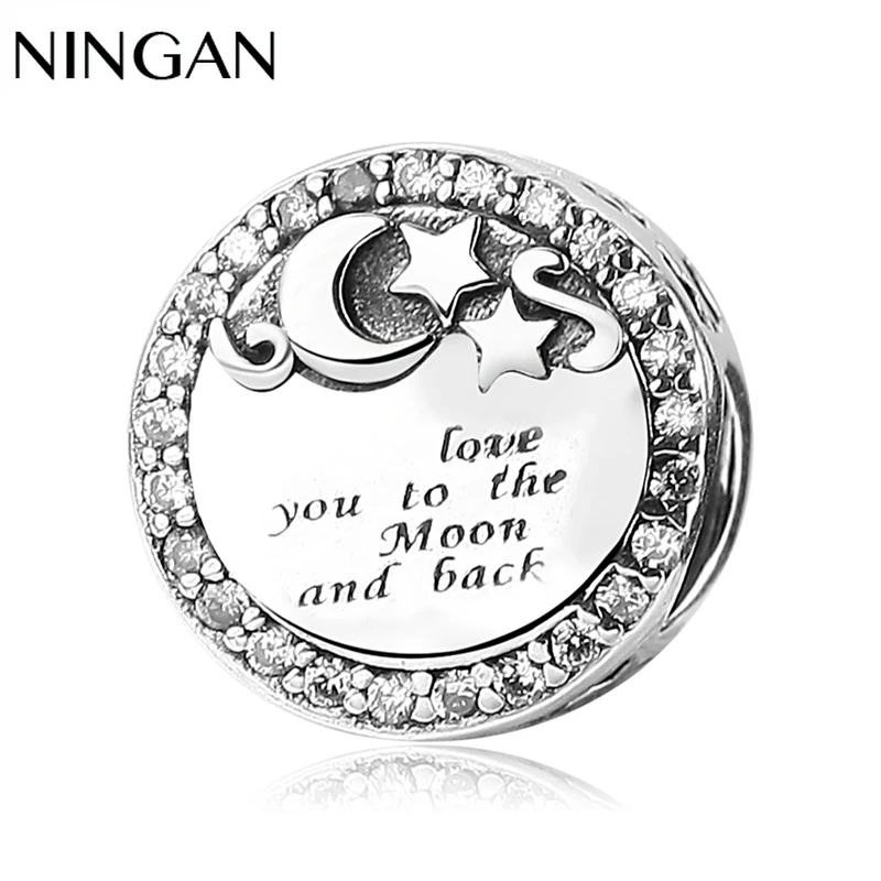 

NINGAN Sterling Silver Star Moon Beaded Round Charm Lettering Bracelet Charms Diy Gift for Girlfriend Wife Mom