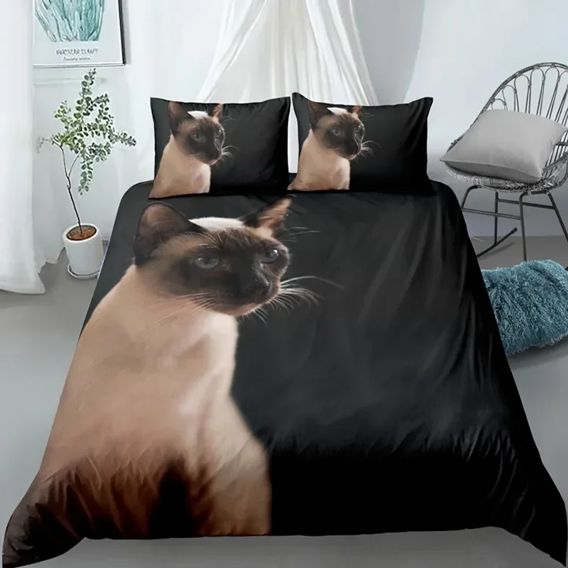 Sphynx Cat King Queen Duvet Cover Lovely Pet Kitty Bedding Set for Kids Teens Adults Animal Grey 2/3pcs Polyester Quilt Cover
