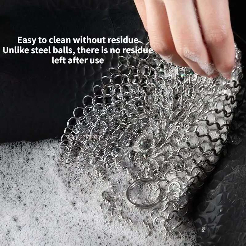316 Stainless Steel Stubborn Stains Small Rings Chainmail Cleaner Cast Iron Washers Chain Scrubber For Griddle Skillet Wok