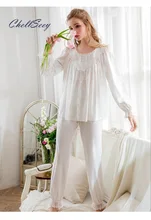

Light Luxury Women's Spring And Autumn Retro French Round Neck Lace Pajamas Set Princess Long-Sleeved Home Service 2-Piece Set