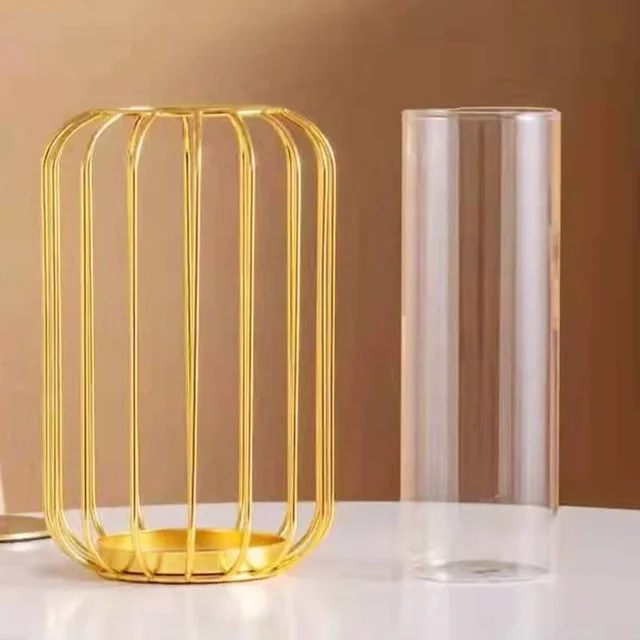 Family Decoration Flowerpot Iron Art Aesthetic Vase Rose Gold Hanging Tube Nordic Office Tabletop Flowerpot Tabletop Decoration