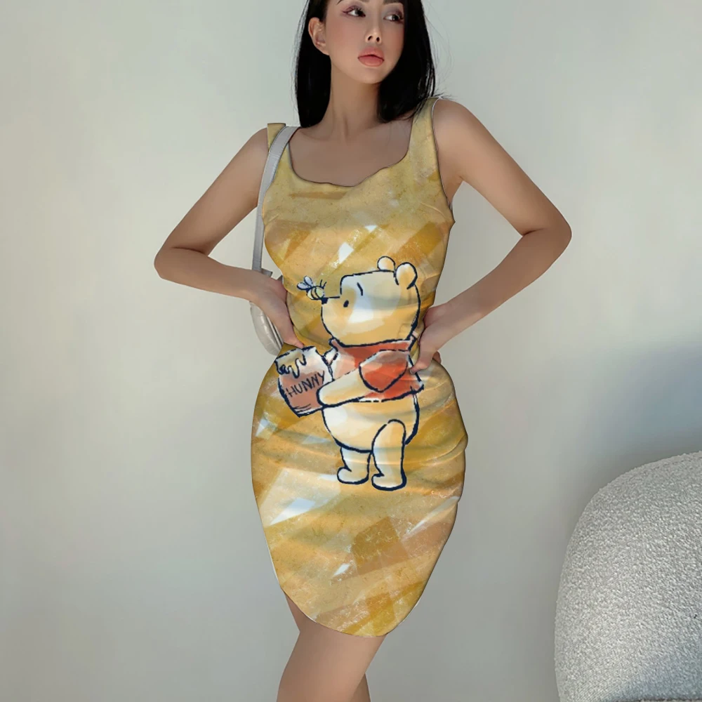 

Disney Minnie Mickey Square Neck Sleeveless Skinny Mini Dress Basic Women's Summer Black Backless Party Sexy Club Dress