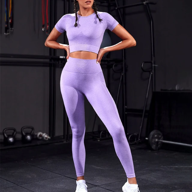 New Sports Set Women Seamless Workout Clothes Gym Leggings Shirt