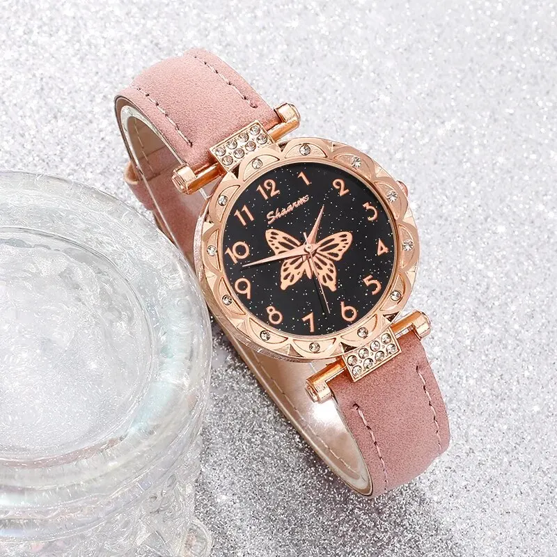 Pink Pearl Butterfly Watches for Women Fashion Rhinestone Casual Bracelet Watch Simple Female Clock Ladies Quartz Wristwatches women watches electronic watch