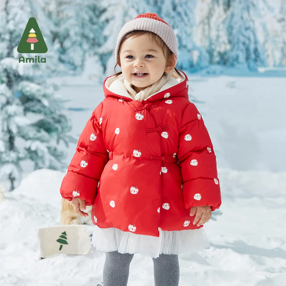 

Amila Baby Girl Coat 2022 Winter New Fashion Mesh Splicing Cotton Jacket Kids Cute Warm Thicken Outwear Children Clothing