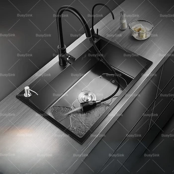 อ่างล้างจานสแตนเลสขนาดใหญ่ช่องเดียว Undermount อ่างล้างจานเดี่ยวในครัวเรือนอ่างล้างหน้าอ่างล้างจานมัลติฟังก์ชั่น 1